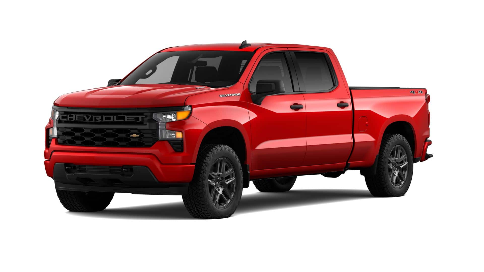 2026 Chevrolet Silverado 1500 Custom in Red Hot — front three-quarter view
